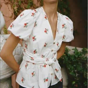 Anthropologie White Floral Blouse